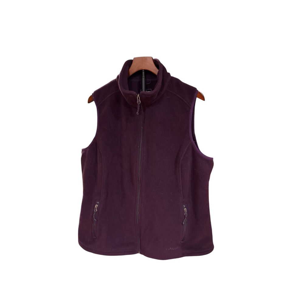 LL‎ Bean Womens 2X Purple Fleece Full Zip Vest Jacket polartec Warm Layer Hike
